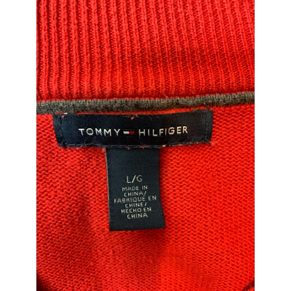 Tommy Hilfiger Pullover Knit Sweater 1/4 Zip Long Sleeve Large Red Mock Neck L - Picture 9 of 9